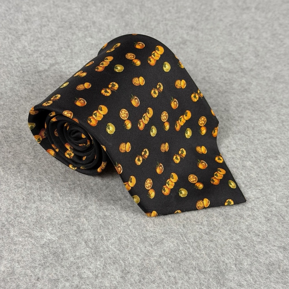 Vintage Fumagalli's Pure Silk Tomato Print Necktie Black Made Spain 56 X 4"